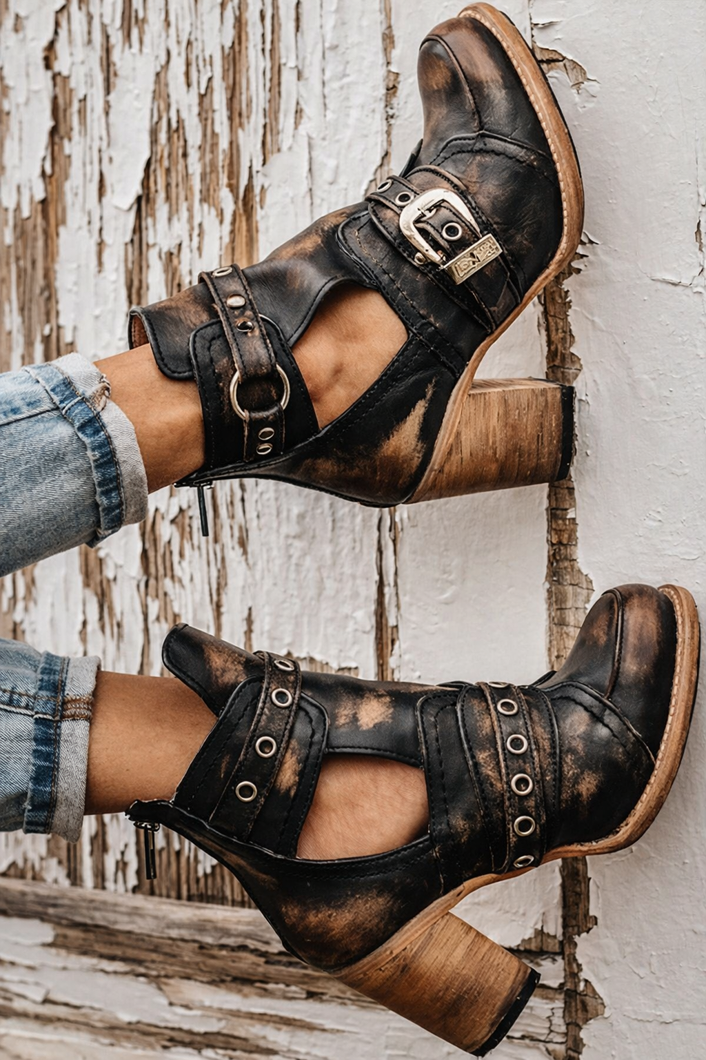 Daphne | Orthopedic Chunky Heel Cutout Ankle Boots with Buckle Straps