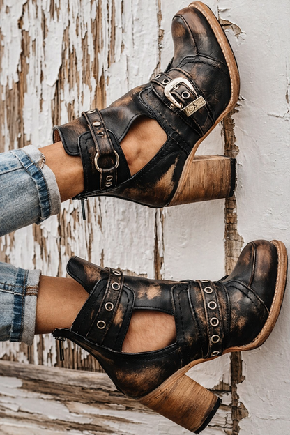 Daphne | Orthopedic Chunky Heel Cutout Ankle Boots with Buckle Straps