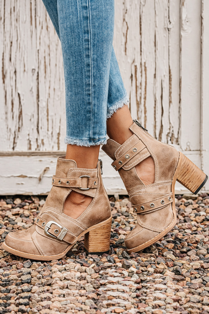 Daphne | Orthopedic Chunky Heel Cutout Ankle Boots with Buckle Straps