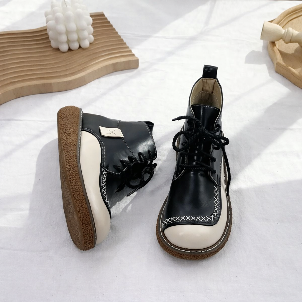 Rowin | Orthopedic Two-Tone Hand-Stitched Casual Lace-Up Boots