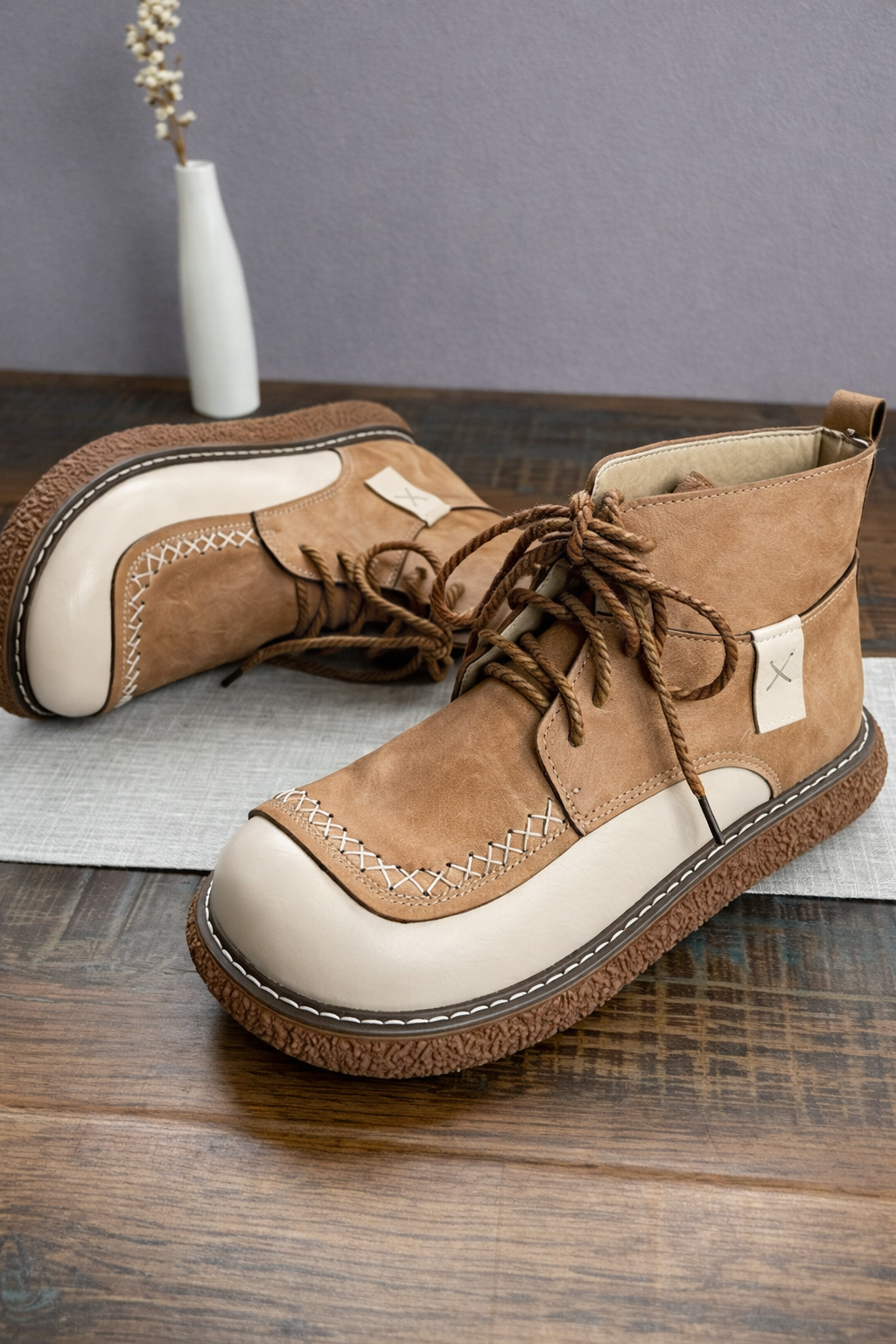Rowin | Orthopedic Two-Tone Hand-Stitched Casual Lace-Up Boots