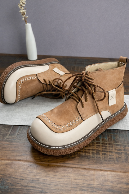 Rowin | Orthopedic Two-Tone Hand-Stitched Casual Lace-Up Boots