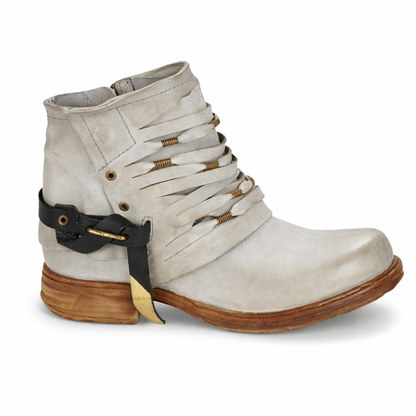 Riven | Orthopedic Distressed Charcoal Wrapped-Strap Ankle Boots