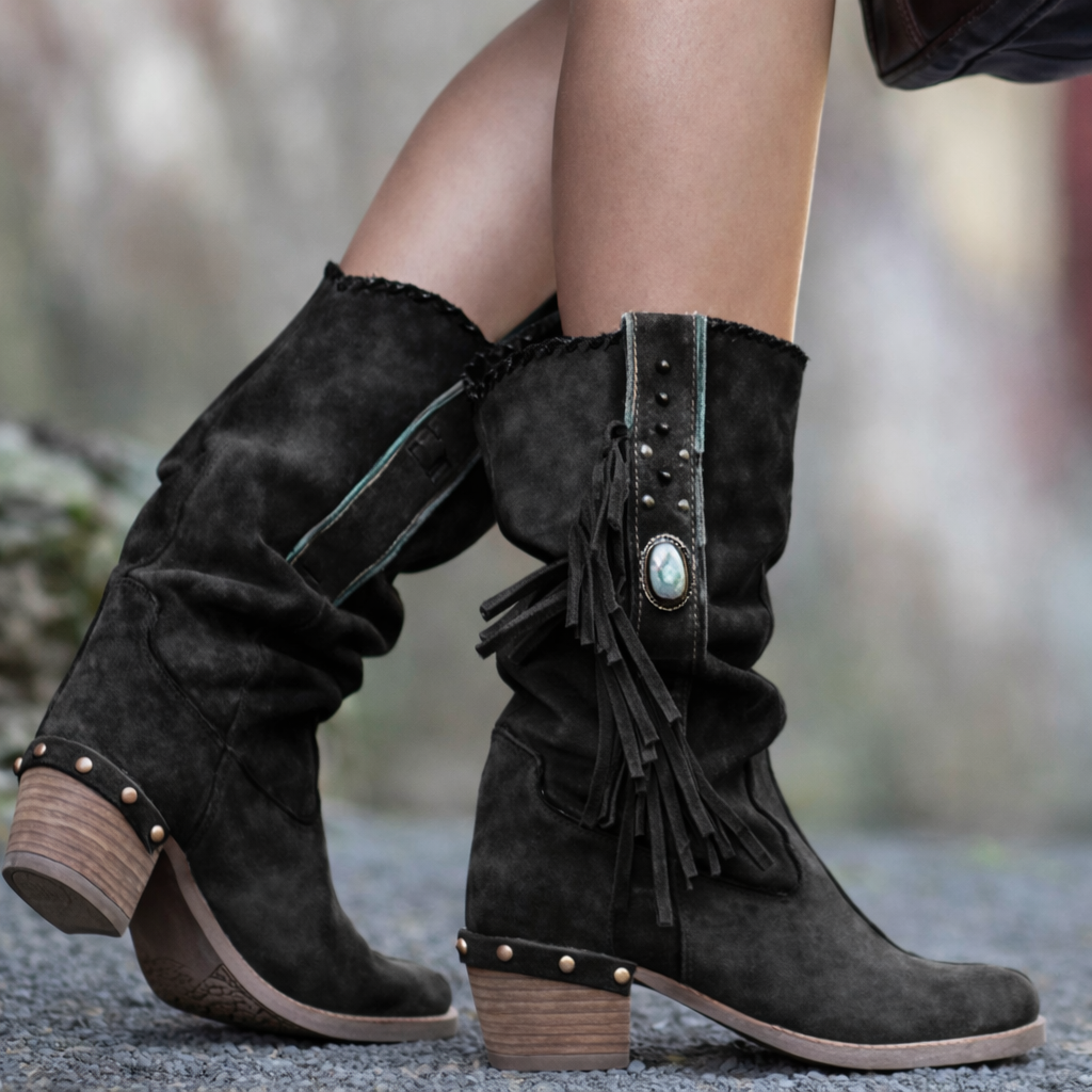 Lanie | Orthopedic Western Fringe Mid-Calf Boots