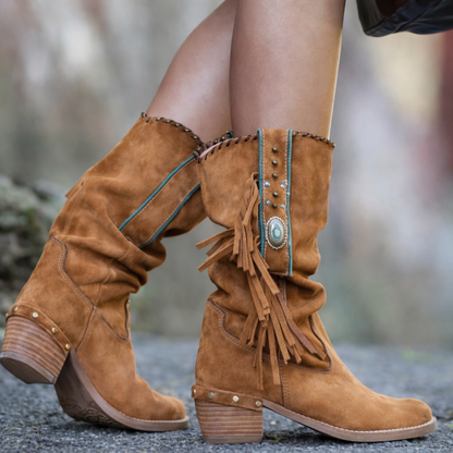 Lanie | Orthopedic Western Fringe Mid-Calf Boots