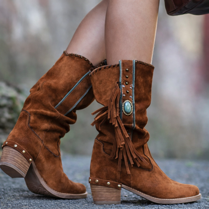 Lanie | Orthopedic Western Fringe Mid-Calf Boots