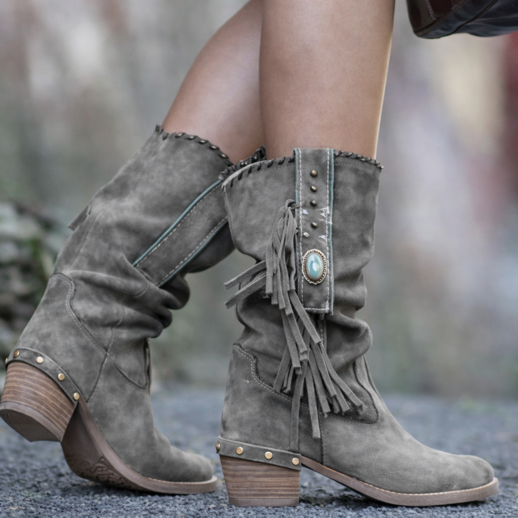 Lanie | Orthopedic Western Fringe Mid-Calf Boots