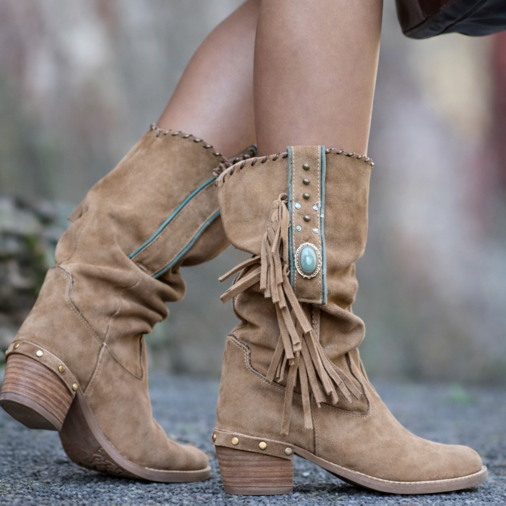 Lanie | Orthopedic Western Fringe Mid-Calf Boots