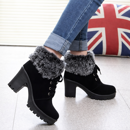 Juliette | Orthopedic Fur-Collar Lace-Up Block Heel Winter Boots