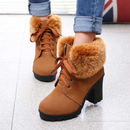 Juliette | Orthopedic Fur-Collar Lace-Up Block Heel Winter Boots