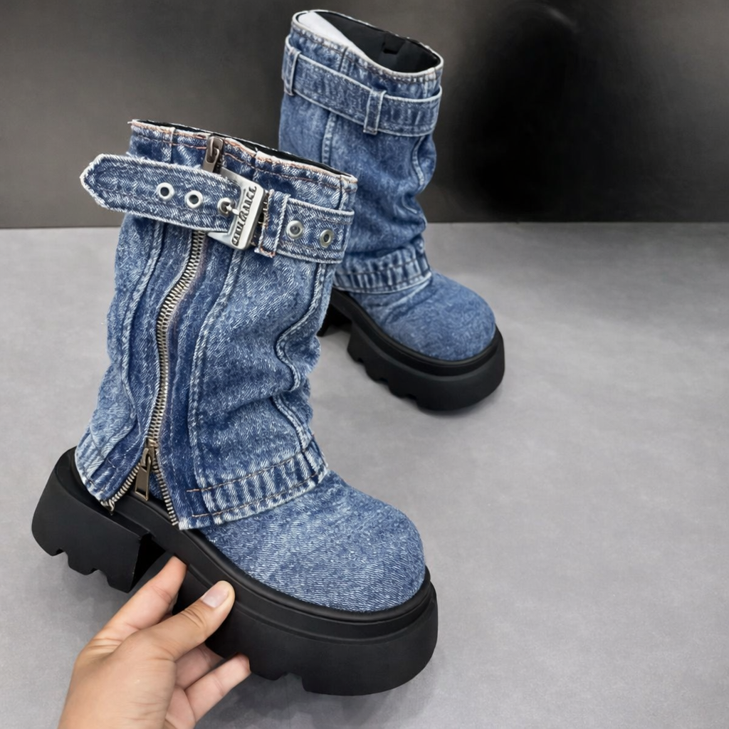 Lara | Orthopedic Denim Combat Boots