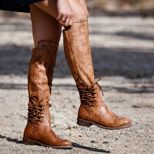 OrthoCare Leather Boots - Round Toe, Front Laces