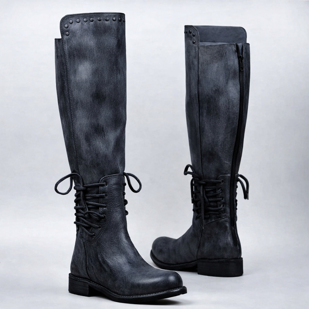 OrthoCare Leather Boots - Round Toe, Front Laces