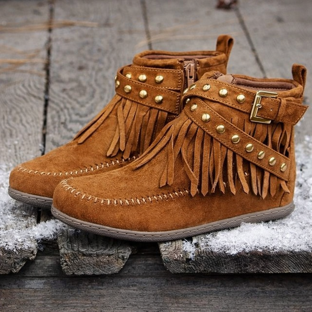 OrthoCare Retro Flat Boots - Buckle Fringe Style