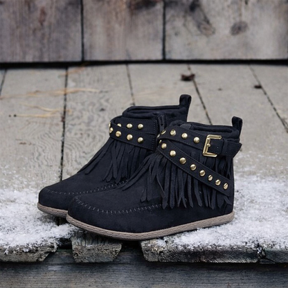 OrthoCare Retro Flat Boots - Buckle Fringe Style