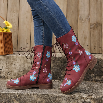 OrthoCare Embroidered Square Heel Boots - Comfort Fit