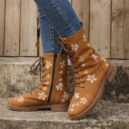 OrthoCare Embroidered Square Heel Boots - Comfort Fit