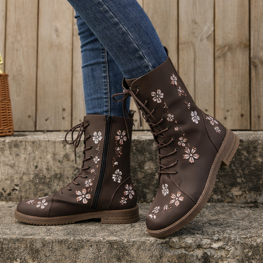 OrthoCare Embroidered Square Heel Boots - Comfort Fit