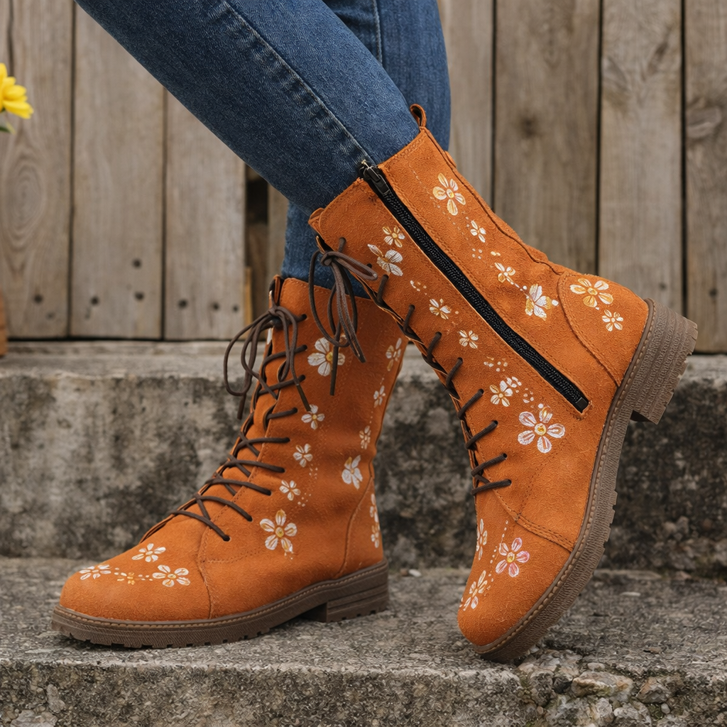 OrthoCare Embroidered Square Heel Boots - Comfort Fit
