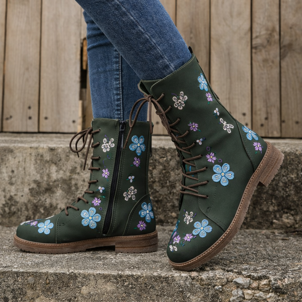 OrthoCare Embroidered Square Heel Boots - Comfort Fit