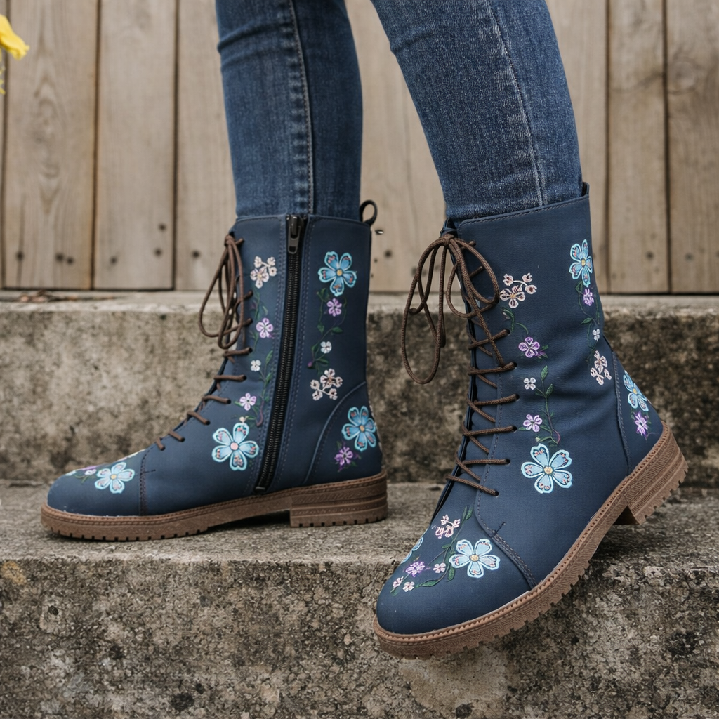 OrthoCare Embroidered Square Heel Boots - Comfort Fit