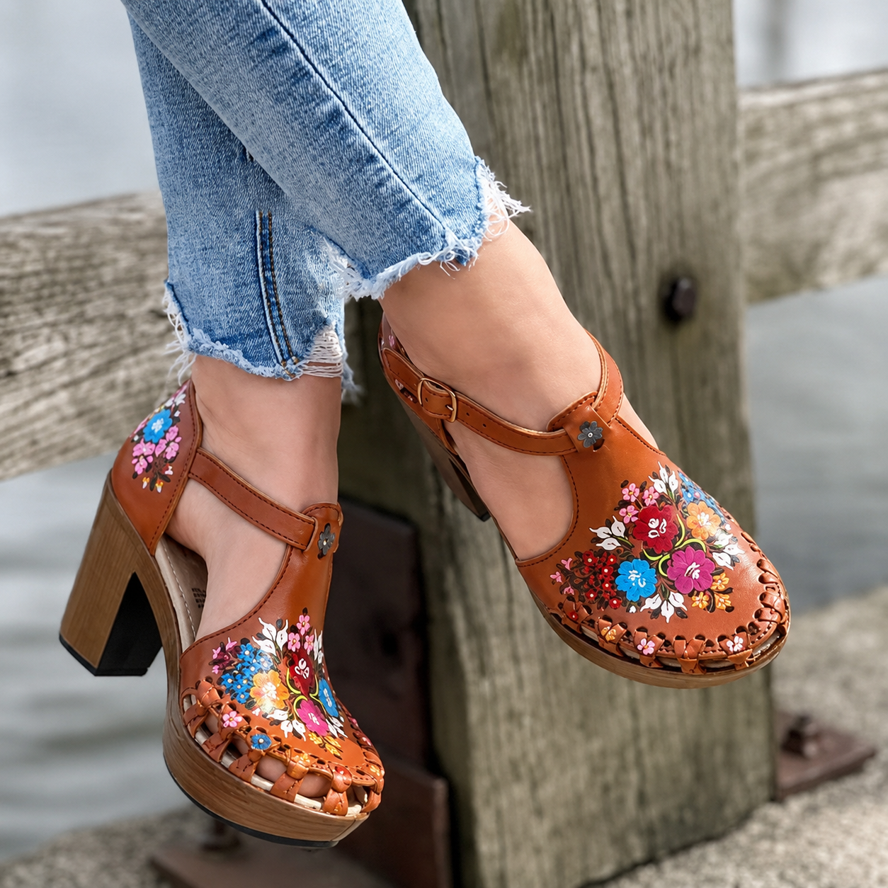 Bethan | Women’s Orthopedic Floral Embellished Block Heel Mary Jane Pumps