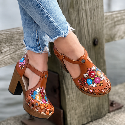 Bethan | Women’s Orthopedic Floral Embellished Block Heel Mary Jane Pumps