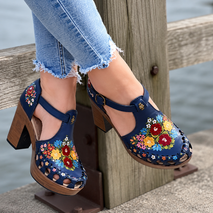 Bethan | Women’s Orthopedic Floral Embellished Block Heel Mary Jane Pumps