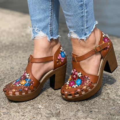 Bethan | Women’s Orthopedic Floral Embellished Block Heel Mary Jane Pumps