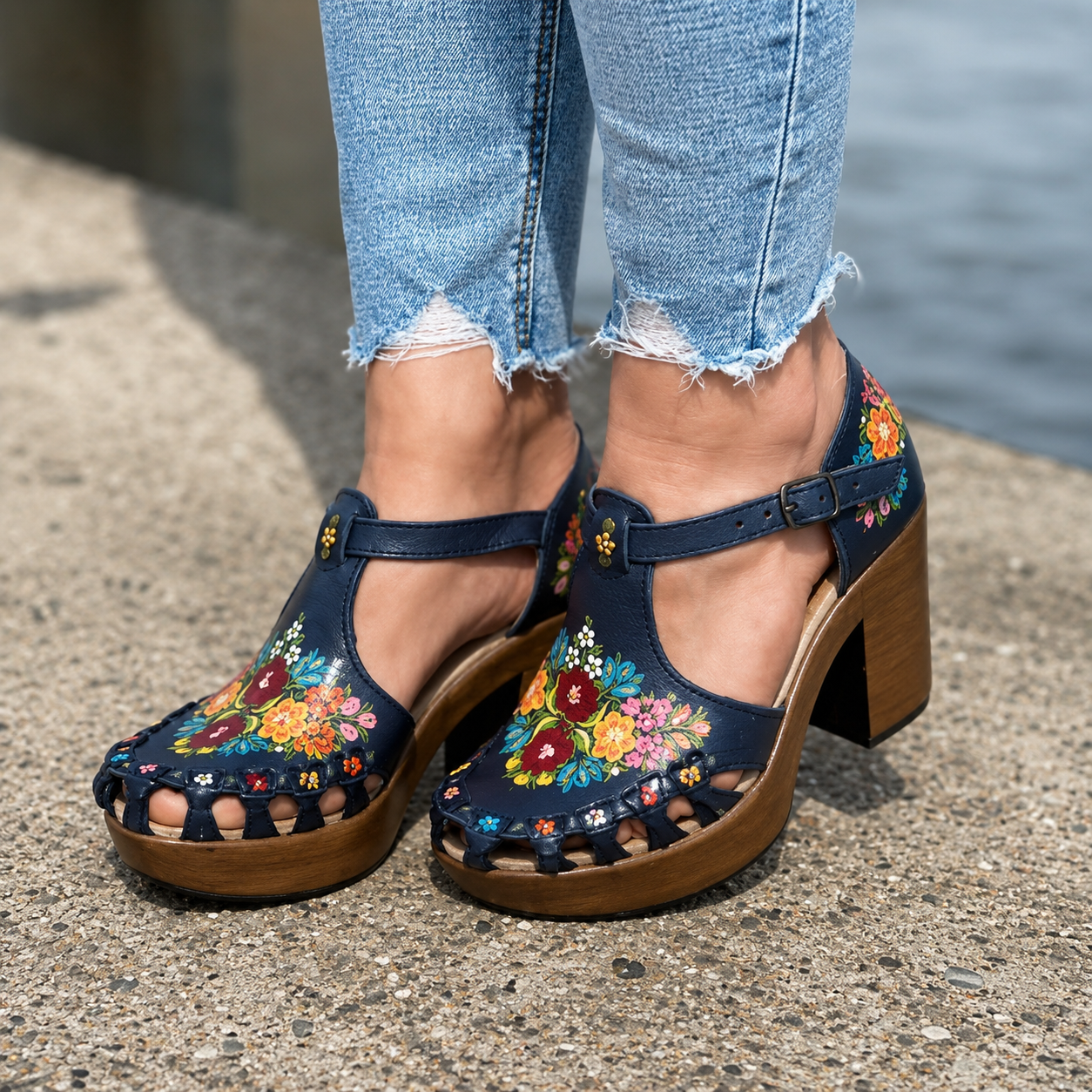 Bethan | Women’s Orthopedic Floral Embellished Block Heel Mary Jane Pumps