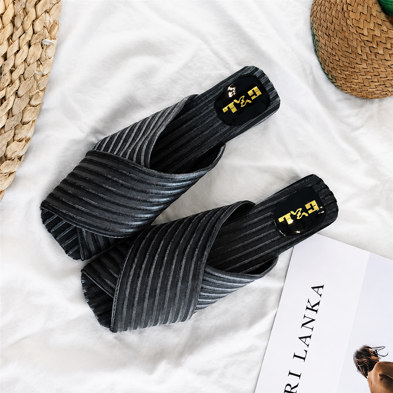 Bambina | Women’s Orthopedic Pleated Cross Strap Comfort Slide Sandals
