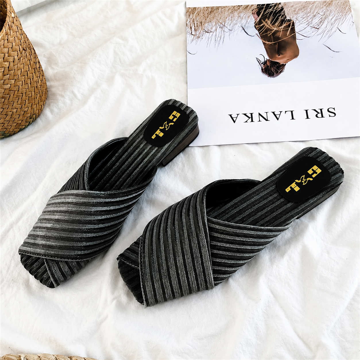 Bambina | Women’s Orthopedic Pleated Cross Strap Comfort Slide Sandals