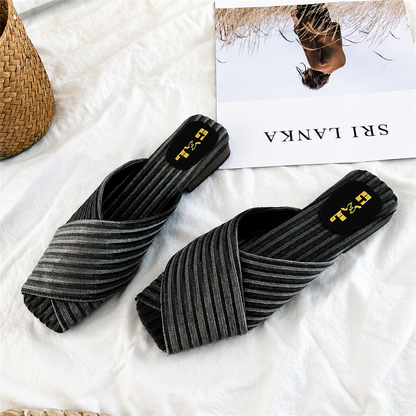 Bambina | Women’s Orthopedic Pleated Cross Strap Comfort Slide Sandals
