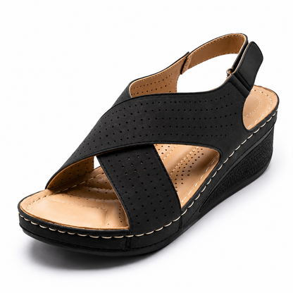 Caia | Women’s Orthopedic Perforated Crisscross Wedge Sandals