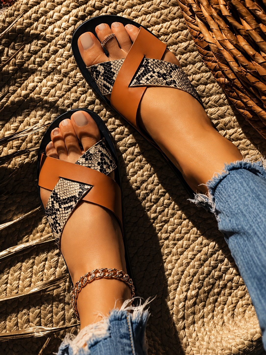 Maurelia | Women’s Orthopedic Boho Cross Strap Slide Sandals
