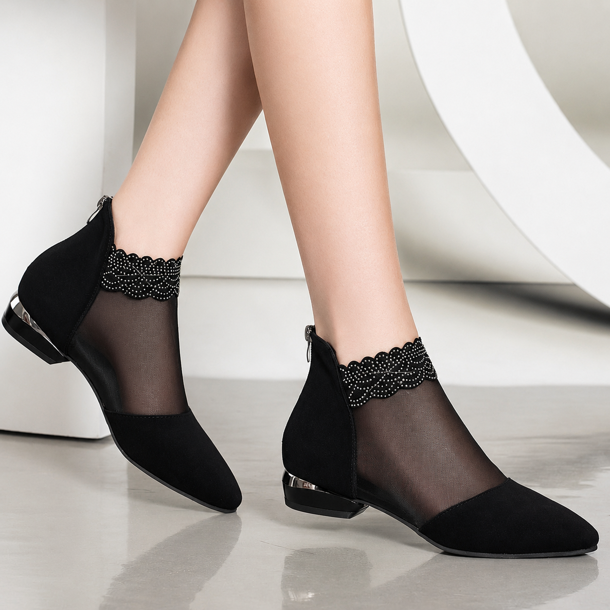 Zinnara | Women’s Orthopedic Mesh Pointed Toe Low Heel Pumps