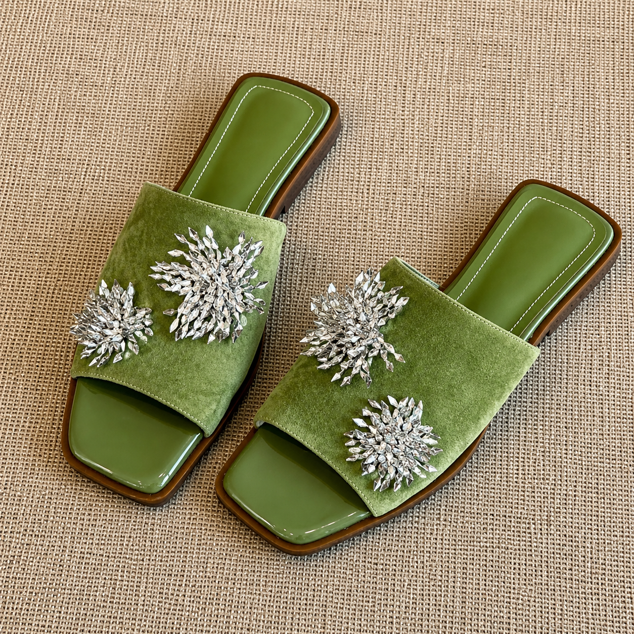Elara | Women’s Orthopedic Rhinestone Flat Slide Sandals