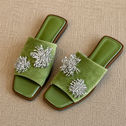 Elara | Women’s Orthopedic Rhinestone Flat Slide Sandals