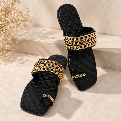 Esmeray | Women’s Orthopedic Chain Strap Flat Slide Sandals