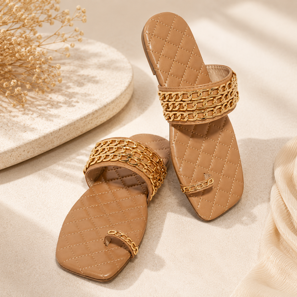 Esmeray | Women’s Orthopedic Chain Strap Flat Slide Sandals