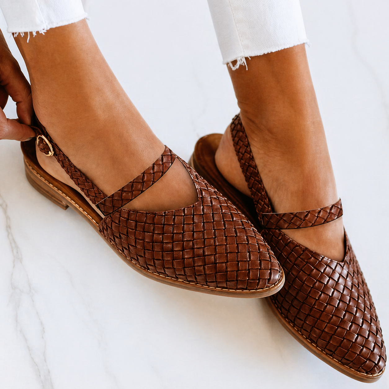 Kalani | Women’s Orthopedic Woven Leather Flats with V-Cut Strap