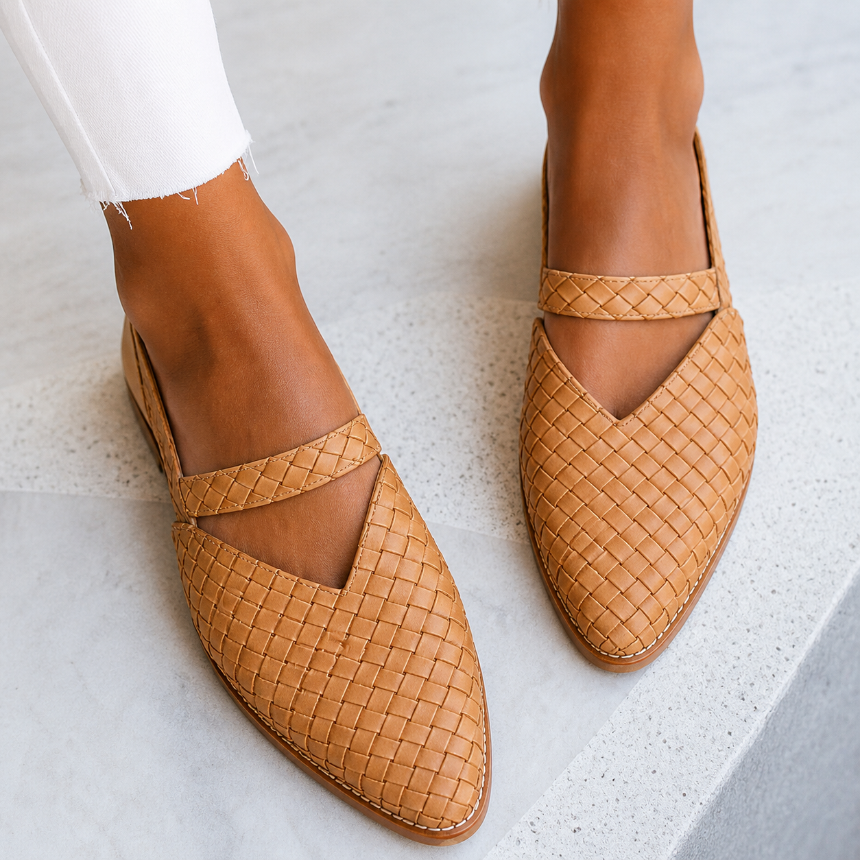 Kalani | Women’s Orthopedic Woven Leather Flats with V-Cut Strap