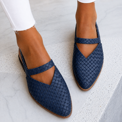 Kalani | Women’s Orthopedic Woven Leather Flats with V-Cut Strap