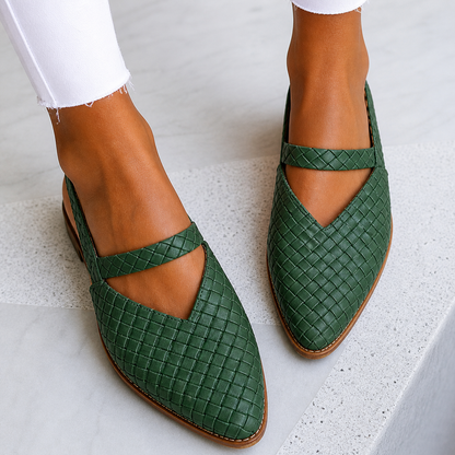 Kalani | Women’s Orthopedic Woven Leather Flats with V-Cut Strap