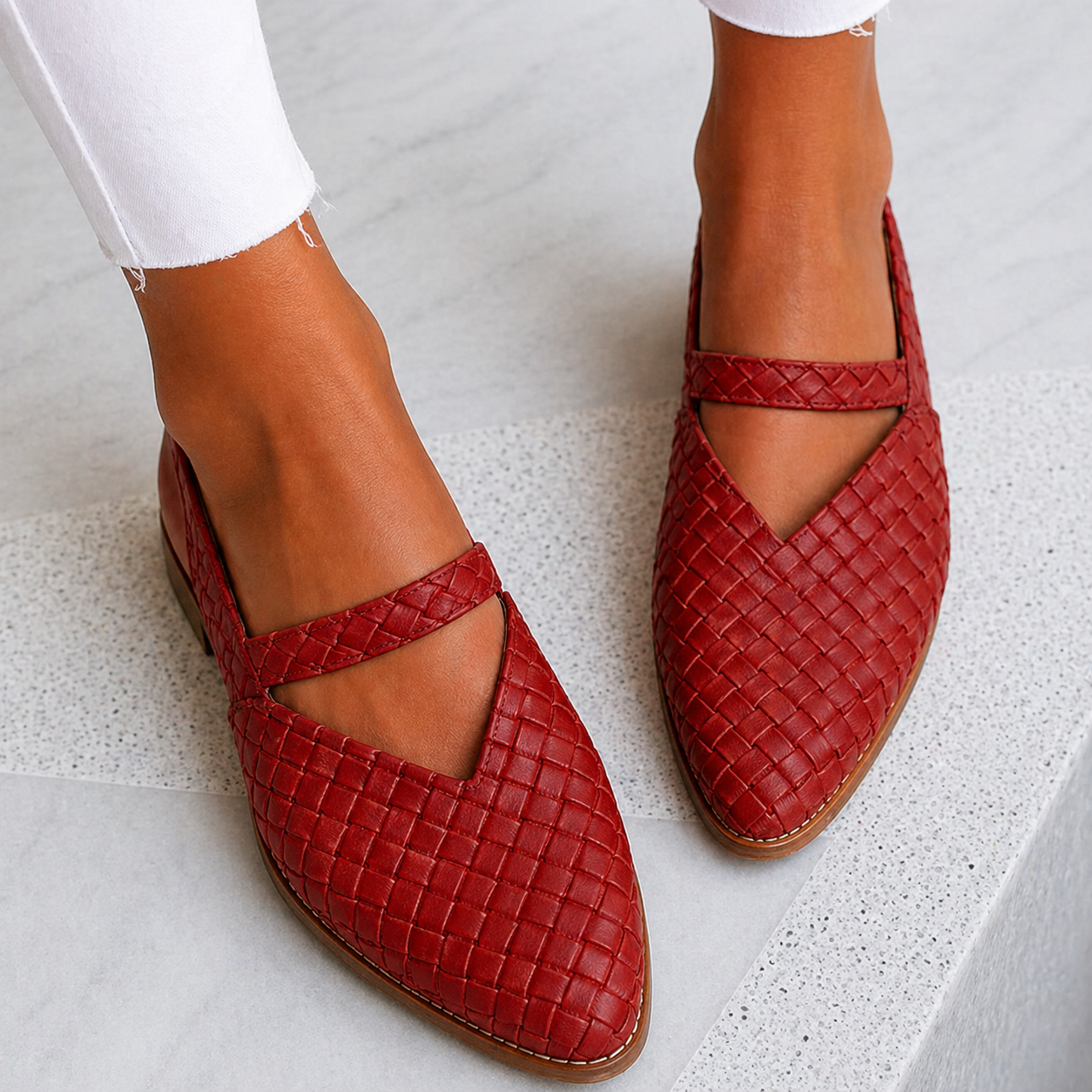 Kalani | Women’s Orthopedic Woven Leather Flats with V-Cut Strap