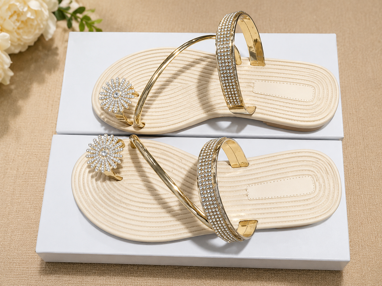 Havielle | Women’s Orthopedic Rhinestone Toe Ring Flat Sandals