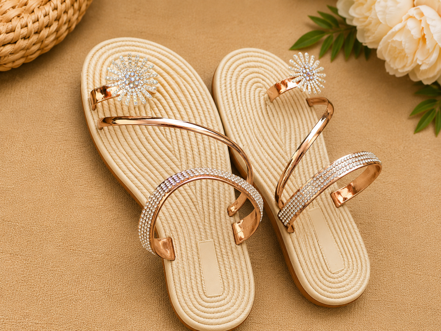 Havielle | Women’s Orthopedic Rhinestone Toe Ring Flat Sandals