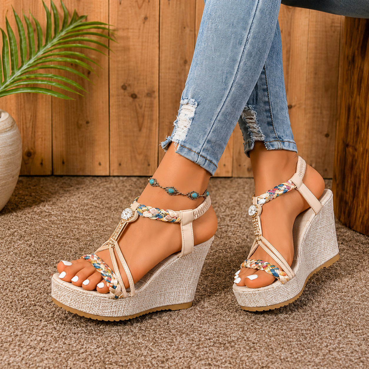 Ivera | Women’s Orthopedic Boho Beaded Wedge Sandals