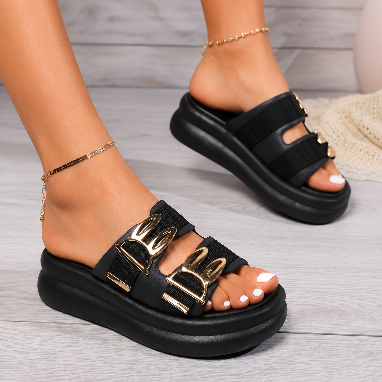 Kataleya | Women’s Orthopedic Double Buckle Platform Slide Sandals