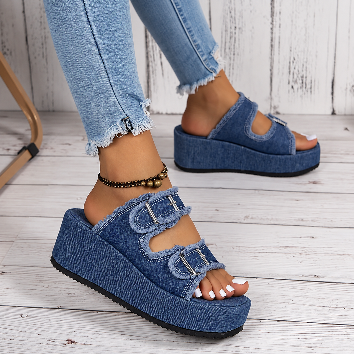 OrthoCare Double Buckle Platform Comfort Slide Sandals